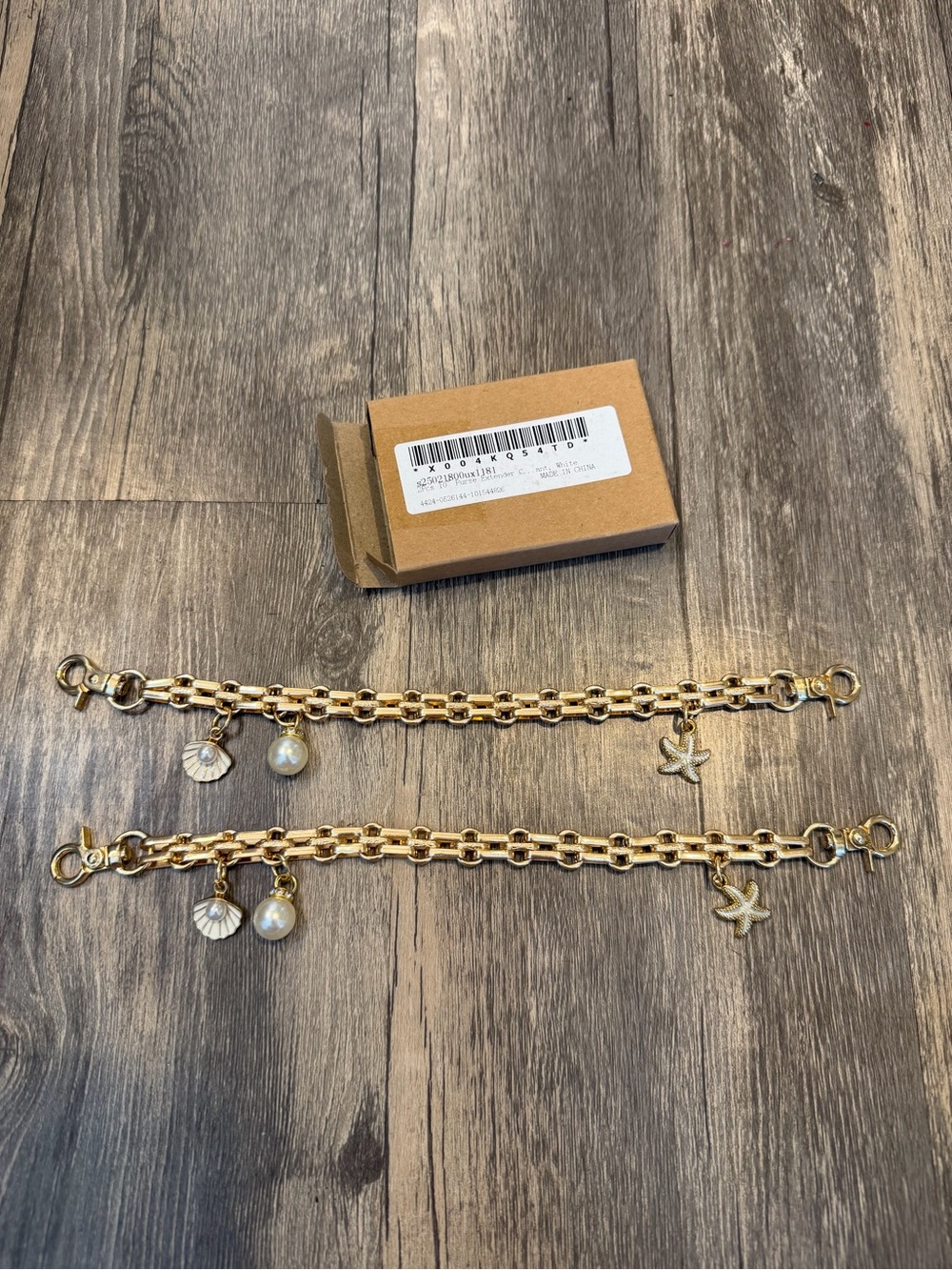 Purse Chain Strap Extender 2 Piece Seashell Pearl Starfish NWT 10” Chain Gold